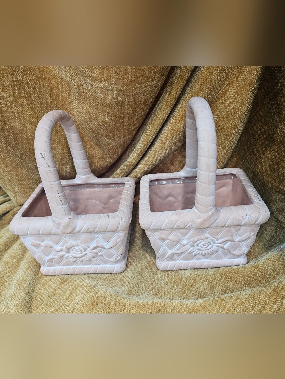 Vintage FTD Pink Ceramic Floral Baskets w/ Handles Set of 2 #cottagecore